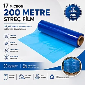 Mavi Renkli Streç - 17 Mikron - 50cm x 200 Metre - 3