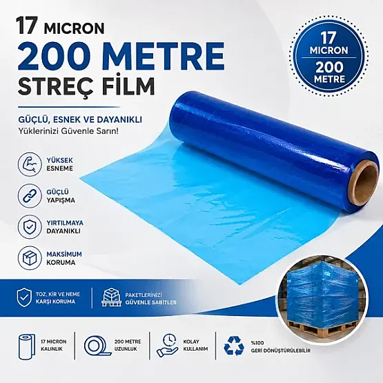 Mavi Renkli Streç - 17 Mikron - 50cm x 200 Metre - 3