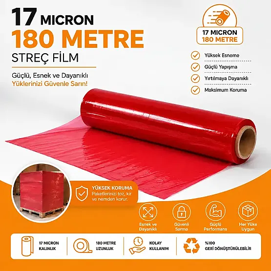 Kırmızı Renkli Streç Film – 50cm x 180 Metre - 2