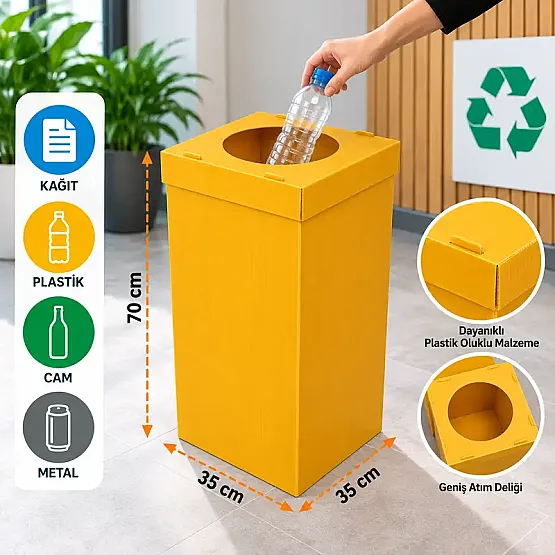 Plastik Geri Dönüşüm Kutusu - Sarı - 2